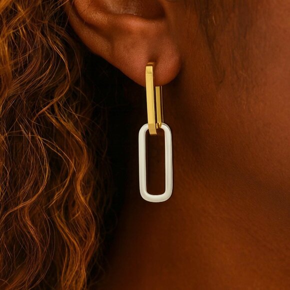 ๐๏ธMinimalist Chic Two Tone C Hoop Earrings 18K Gold Plated Stainless Steel - Picture 8 of 14